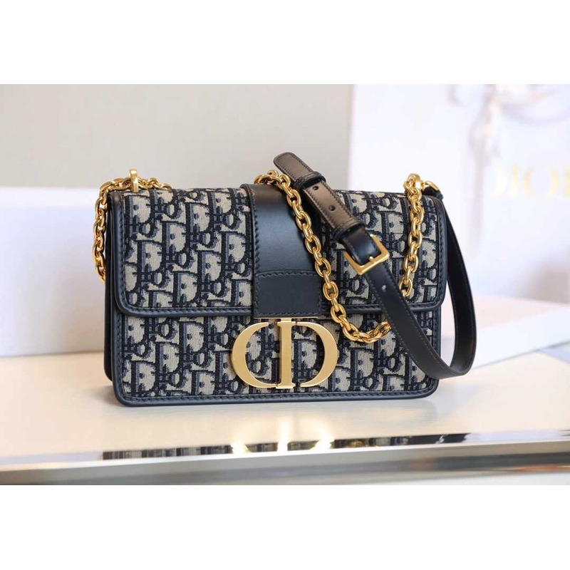 D*or 30 montaigne oblique jacquard chain bag blue