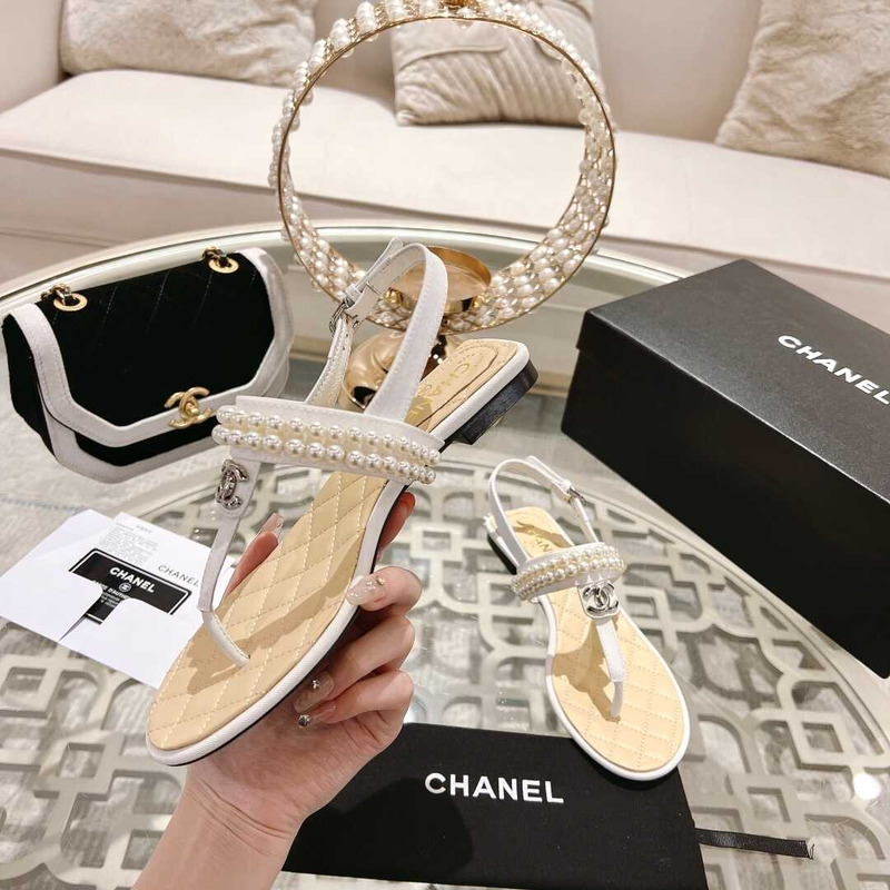 Ch*el pearl sandals white