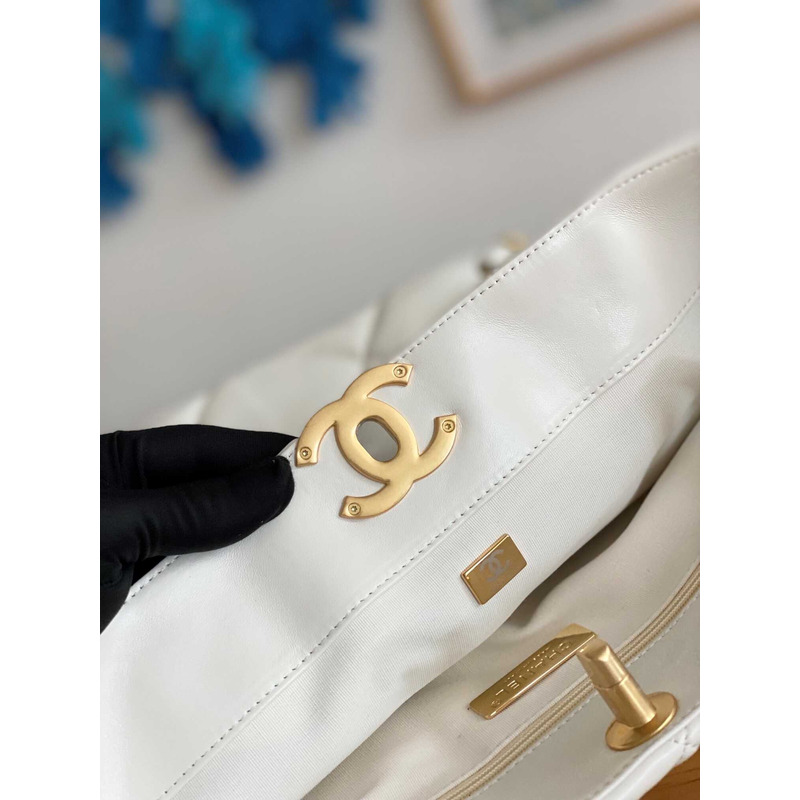 Ch*el handbag as3519 gold buckle shoulder bag white