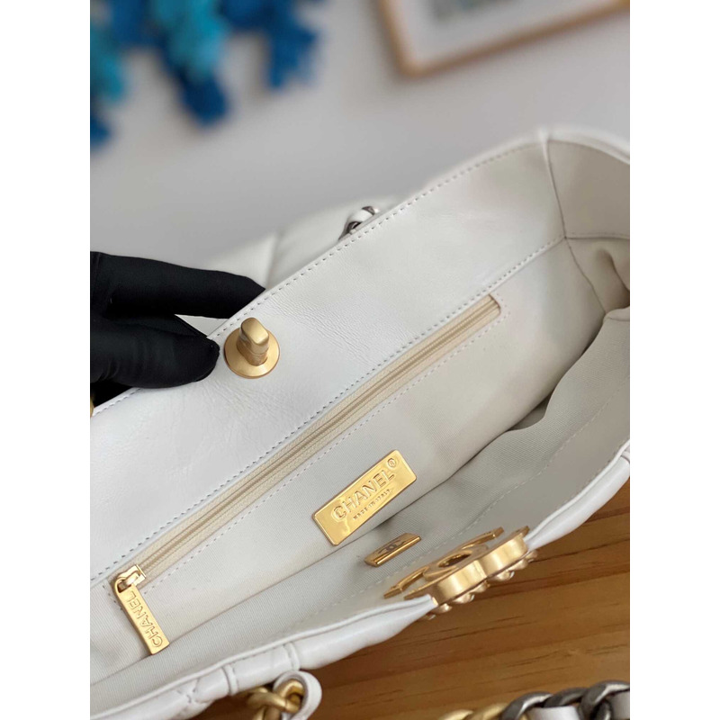 Ch*el handbag as3519 gold buckle shoulder bag white