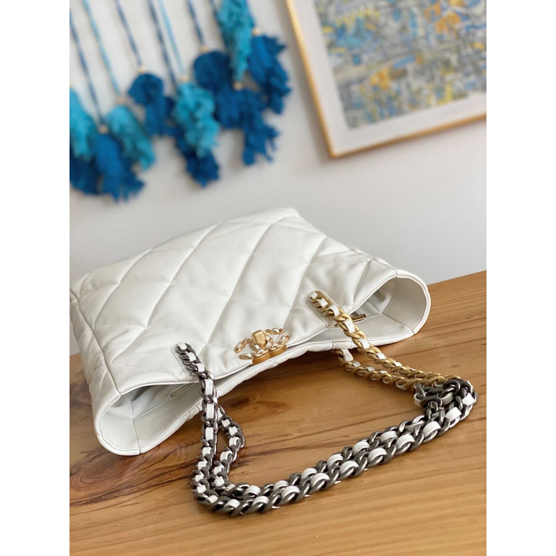 Ch*el handbag as3519 gold buckle shoulder bag white