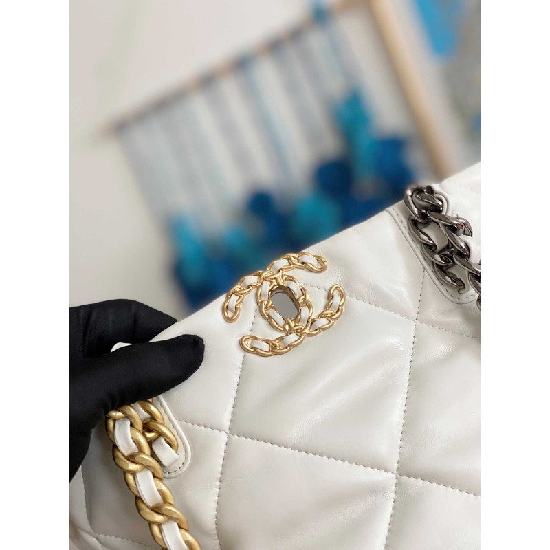 Ch*el handbag as3519 gold buckle shoulder bag white