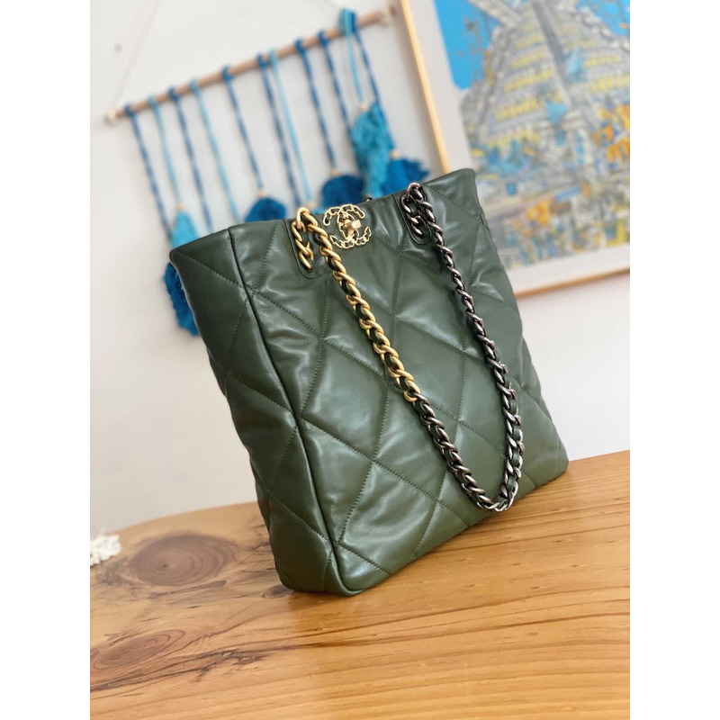 Ch*el handbag as3519 gold buckle shoulder bag dark green