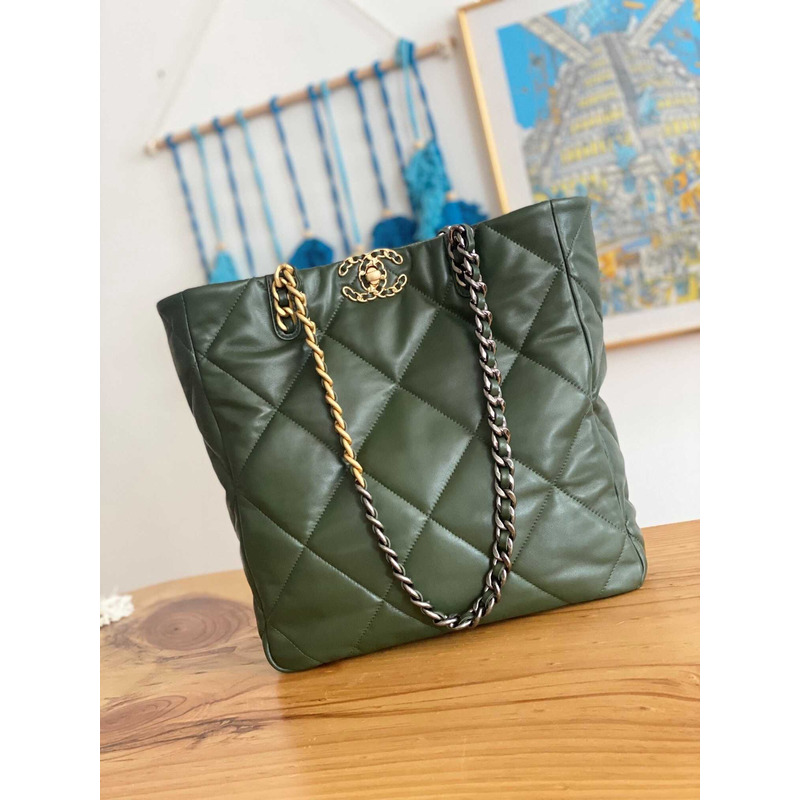 Ch*el handbag as3519 gold buckle shoulder bag dark green