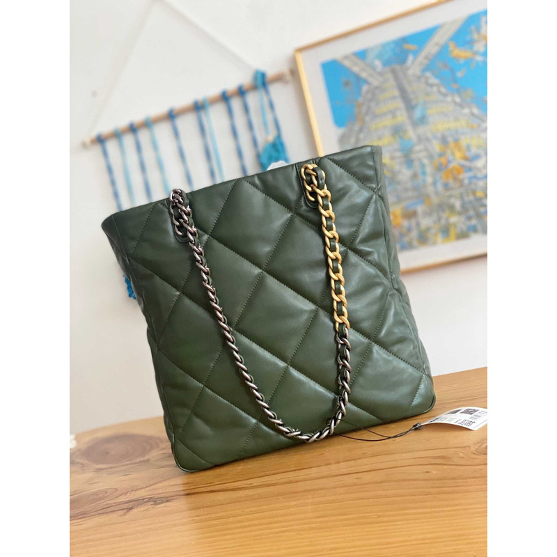 Ch*el handbag as3519 gold buckle shoulder bag dark green