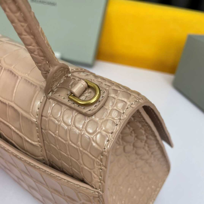 Ba*len*cia*ga  hourglass s bag in crocodile-effect leather pink