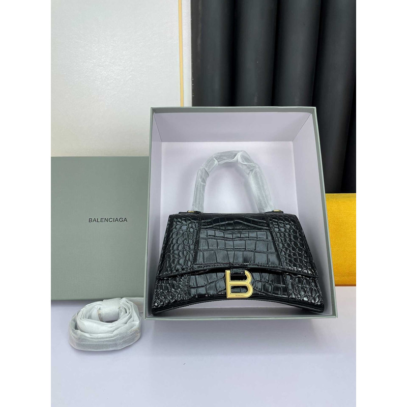 Ba*len*cia*ga  hourglass s bag in crocodile-effect leather black