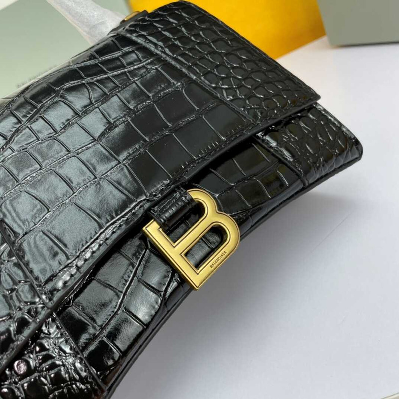 Ba*len*cia*ga  hourglass s bag in crocodile-effect leather black