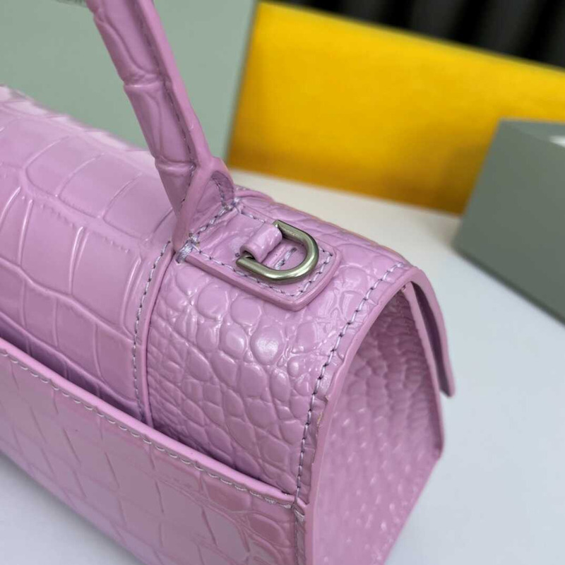 Ba*len*cia*ga  hourglass s bag in crocodile-effect leather purple