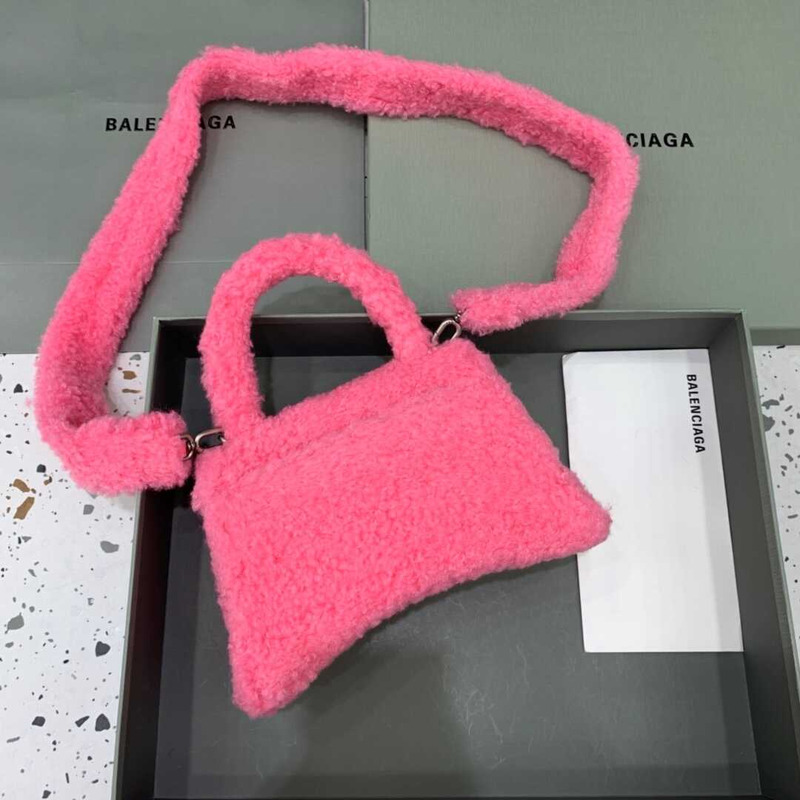 Ba*len*cia*ga xs fluffy hourglass top handle bag in pink