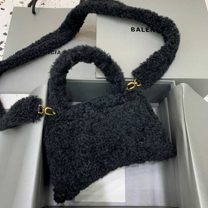 Ba*len*cia*ga xs fluffy hourglass top handle bag in black