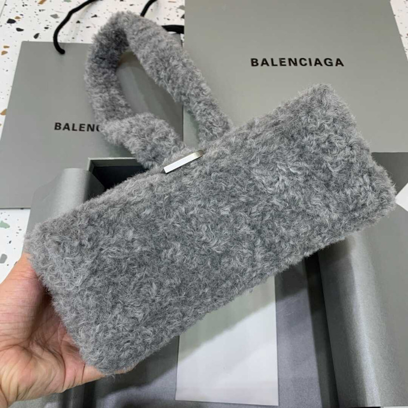 Ba*len*cia*ga xs fluffy hourglass top handle bag gray