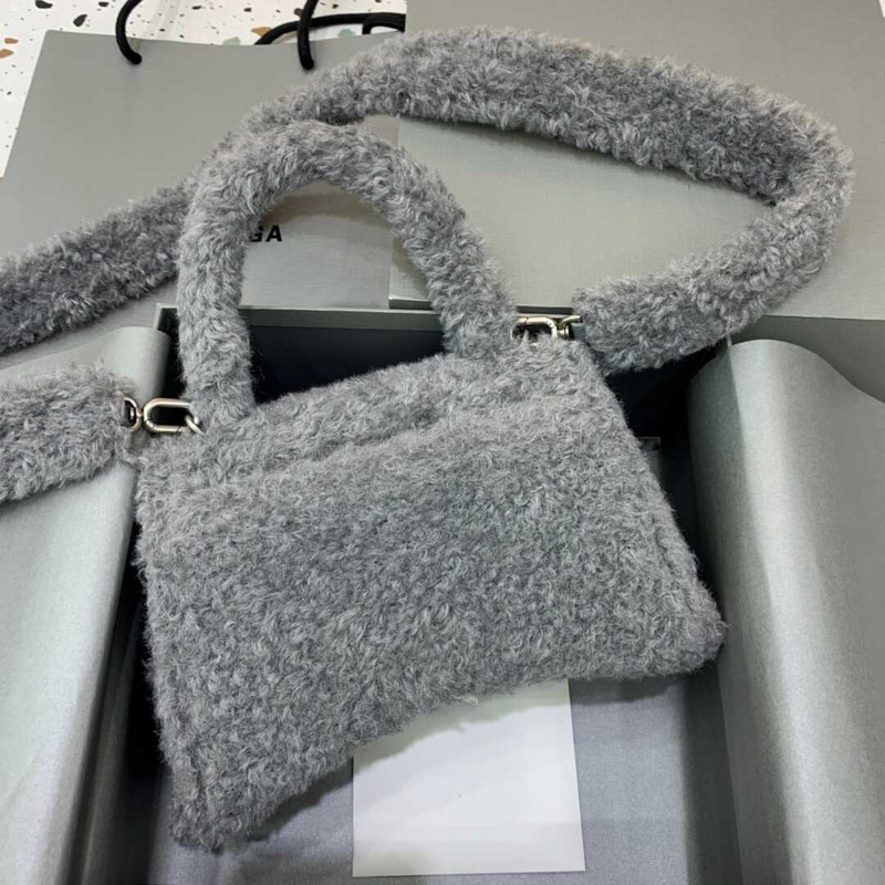 Ba*len*cia*ga xs fluffy hourglass top handle bag gray