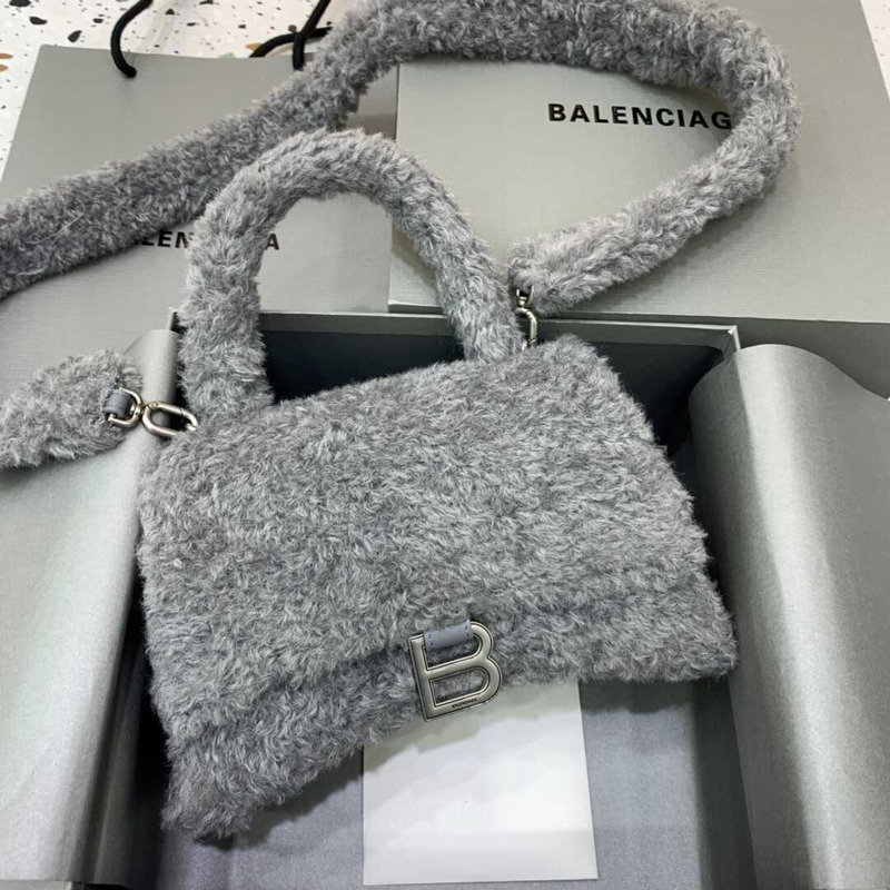 Ba*len*cia*ga xs fluffy hourglass top handle bag gray