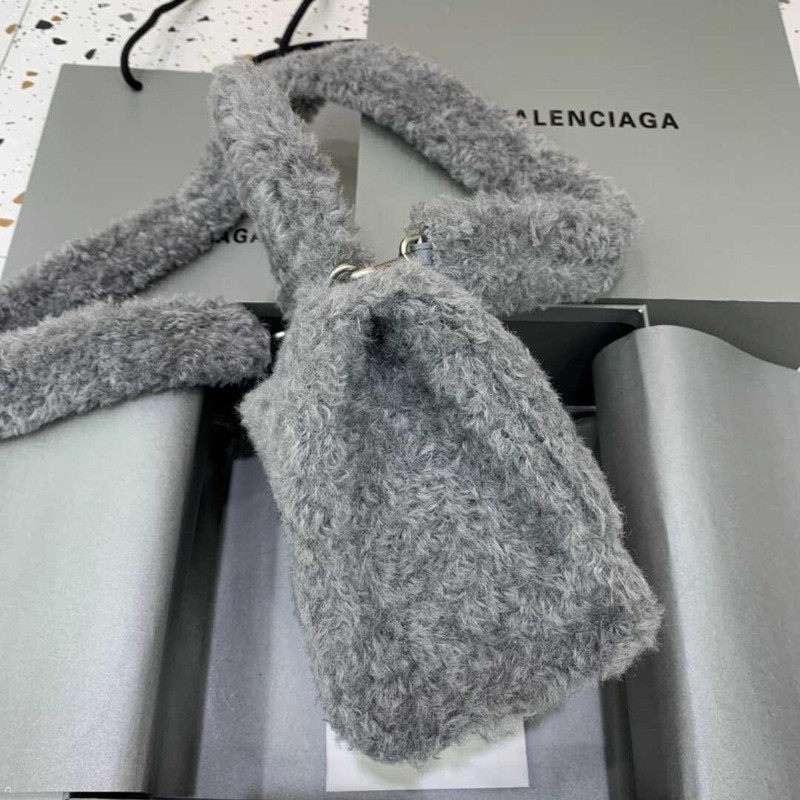 Ba*len*cia*ga xs fluffy hourglass top handle bag gray