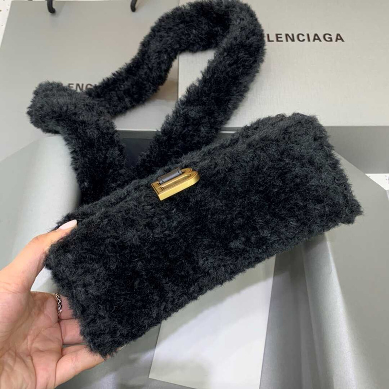 Ba*len*cia*ga xs fluffy hourglass top handle bag black