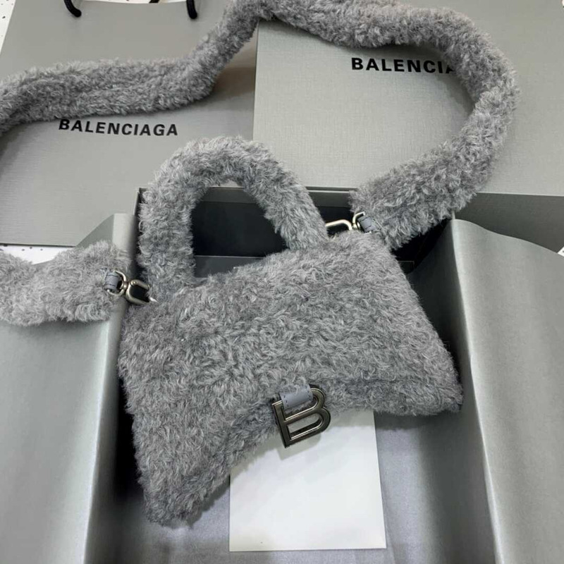 Ba*len*cia*ga xs fluffy hourglass top handle bag gray