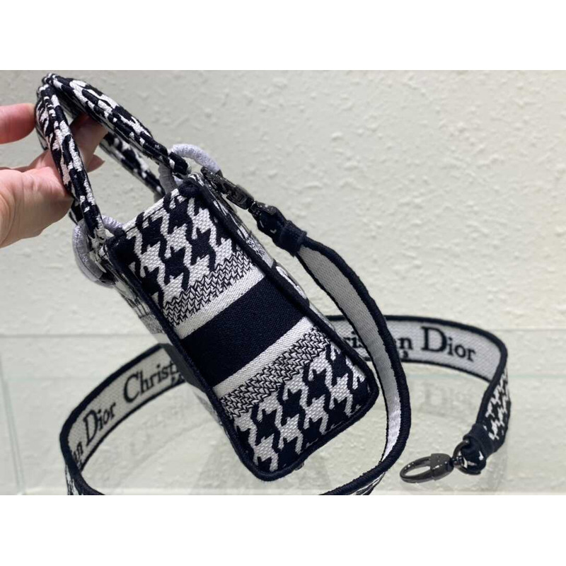 D*or mini lady d-lite bag black and white houndstooth embroidery