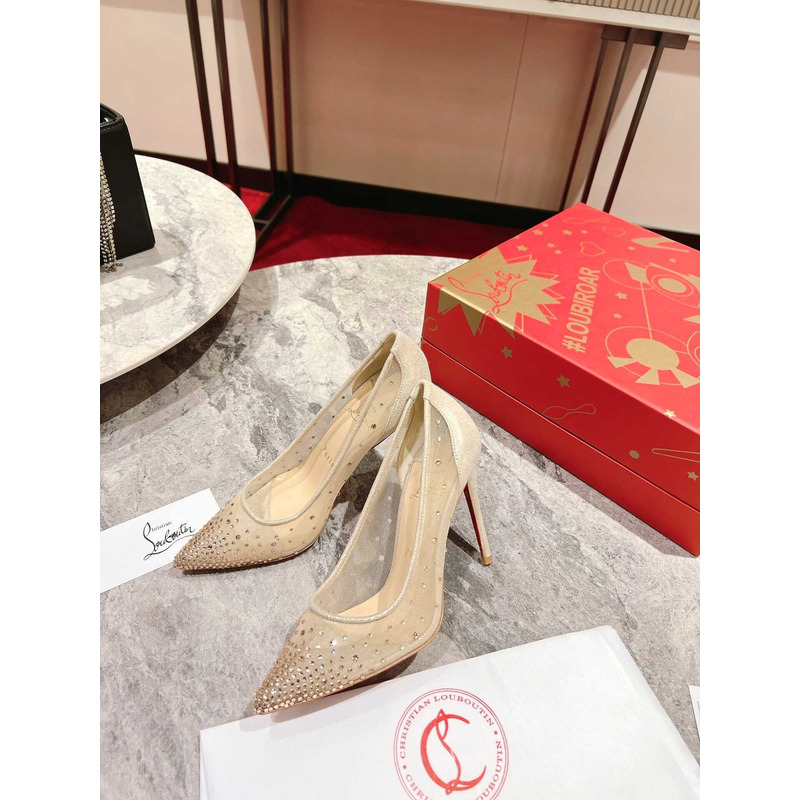 Ch**an louboutin follies strass embellished mesh pumps nude