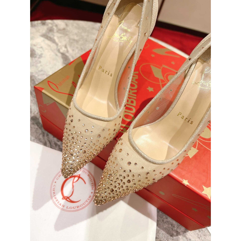 Ch**an louboutin follies strass embellished mesh pumps nude