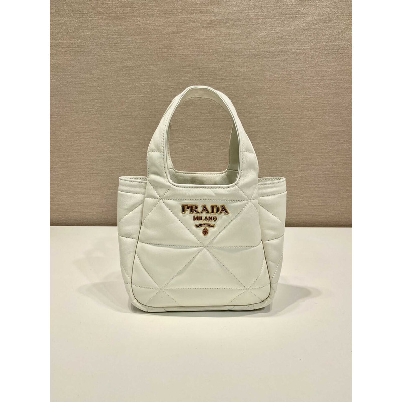 Pra*a small topstitched nappa tote white