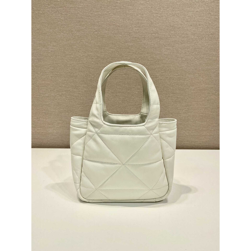 Pra*a small topstitched nappa tote white