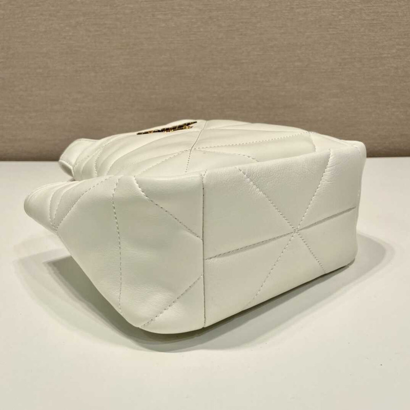 Pra*a small topstitched nappa tote white