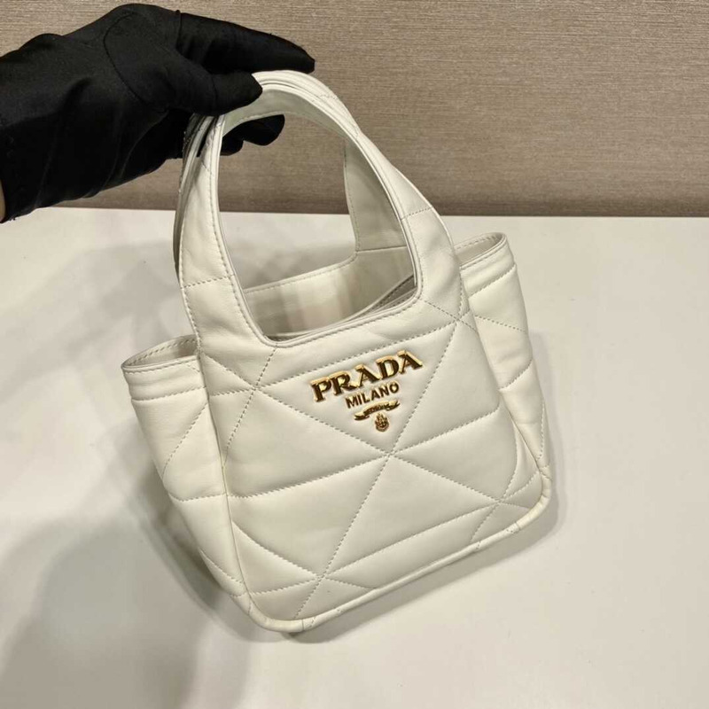 Pra*a small topstitched nappa tote white