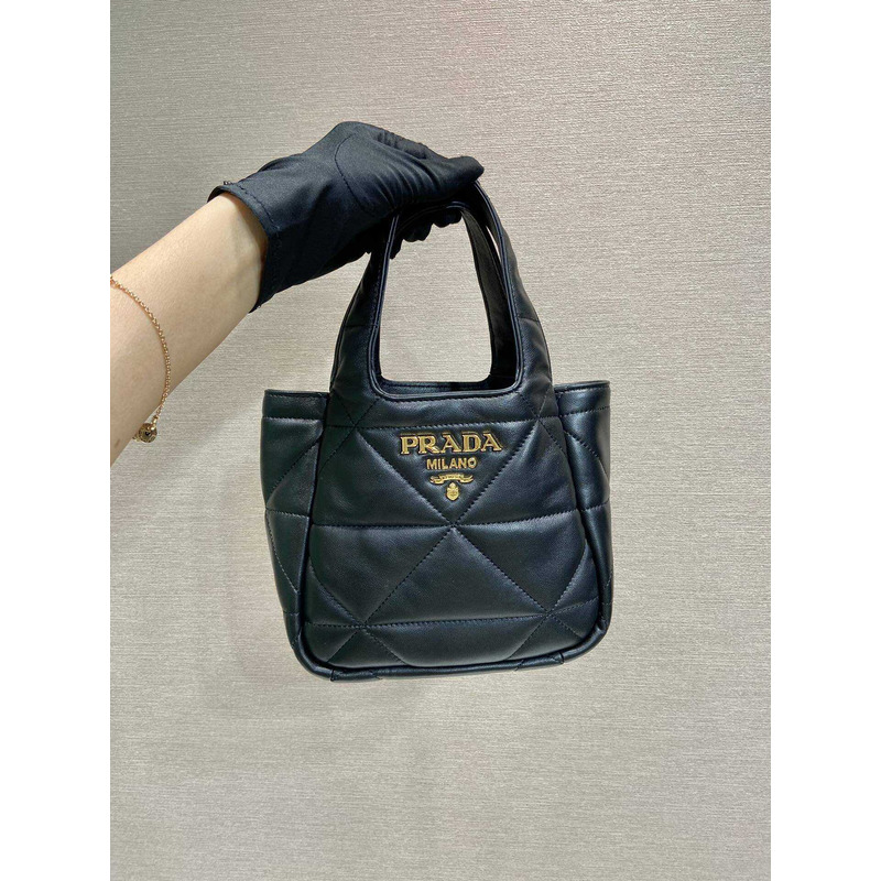 Pra*a small topstitched nappa tote black