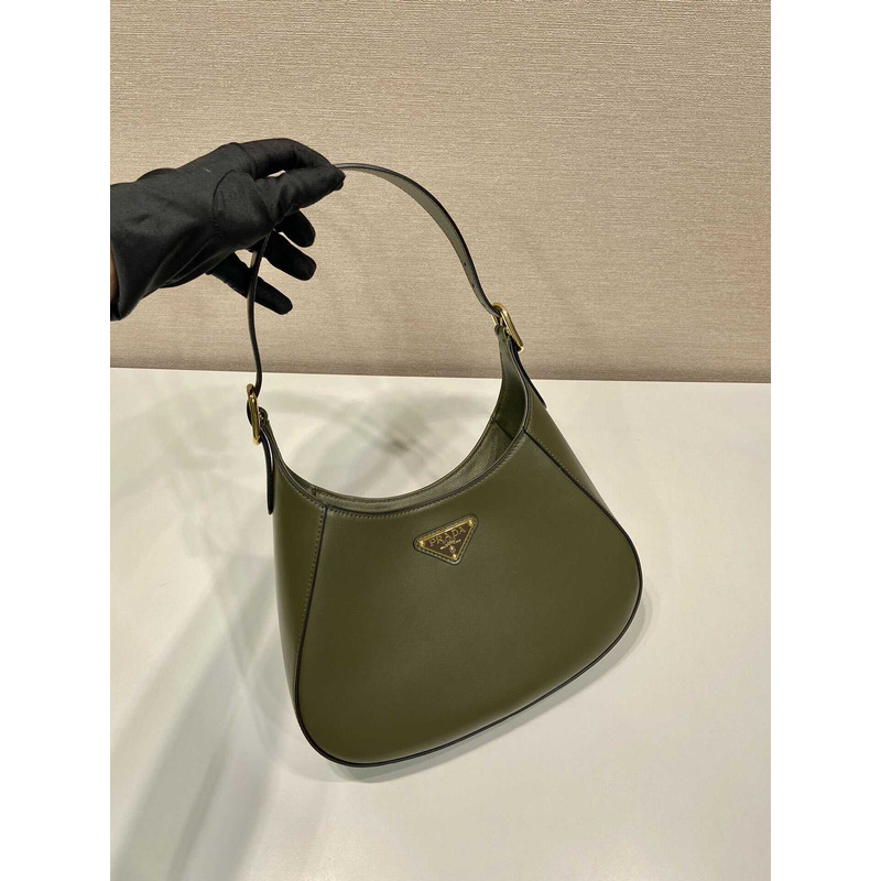 Pra*a medium leather shoulder bag army green