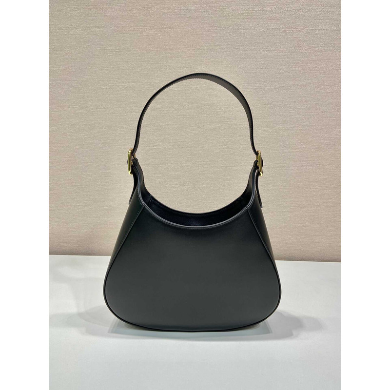 Pra*a medium leather shoulder bag black