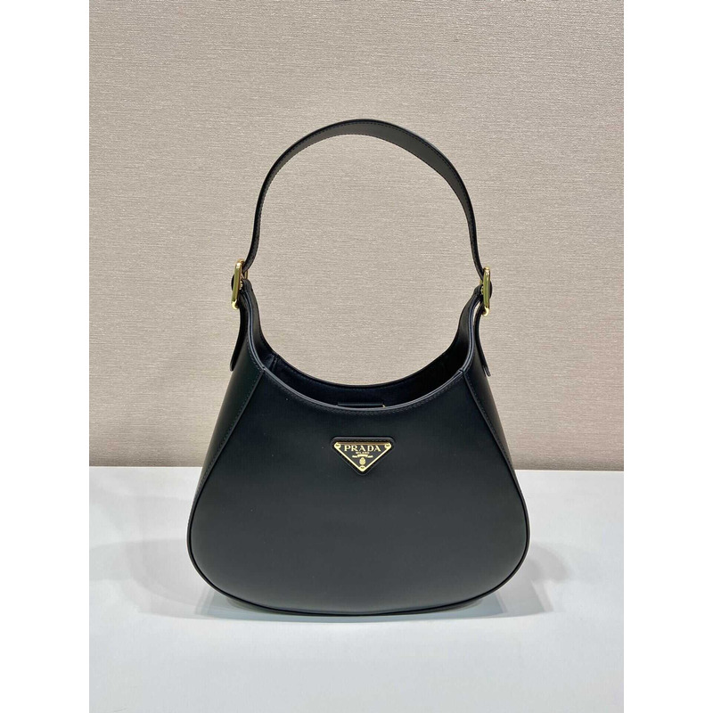 Pra*a medium leather shoulder bag black