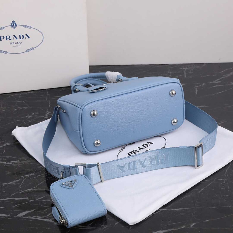 Pra*a galleria bag in saffiano leather black light blue