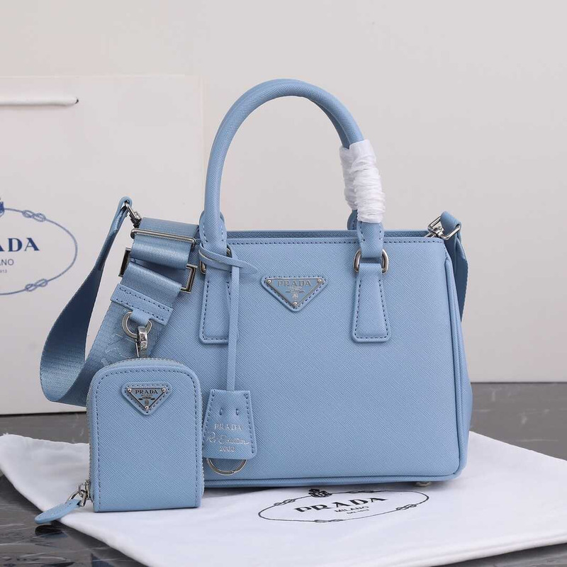 Pra*a galleria bag in saffiano leather black light blue