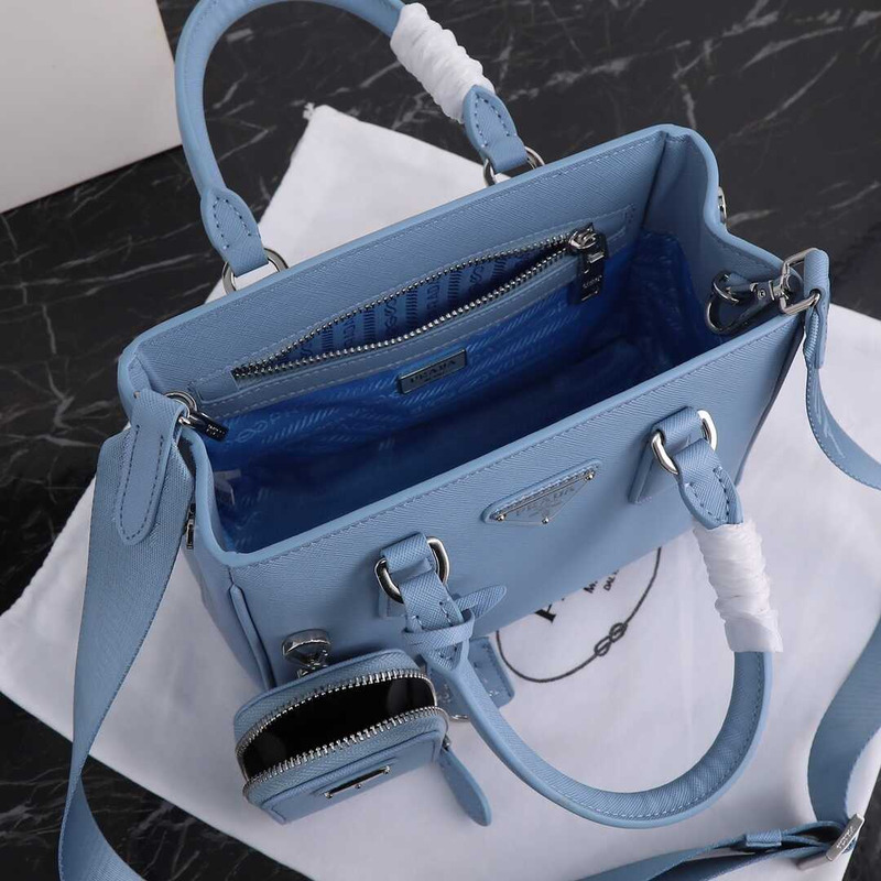 Pra*a galleria bag in saffiano leather black light blue