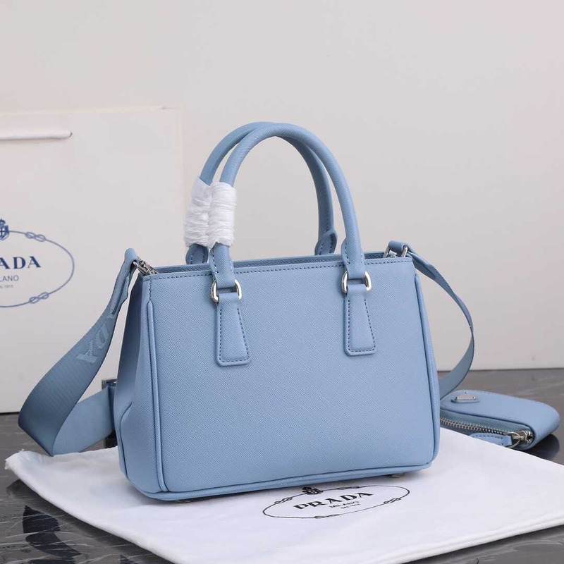 Pra*a galleria bag in saffiano leather black light blue