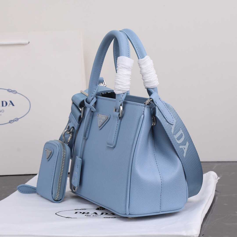 Pra*a galleria bag in saffiano leather black light blue