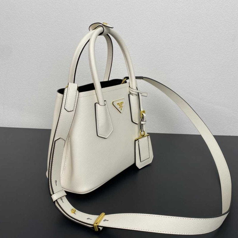 Pra*a double saffiano leather mini bag white