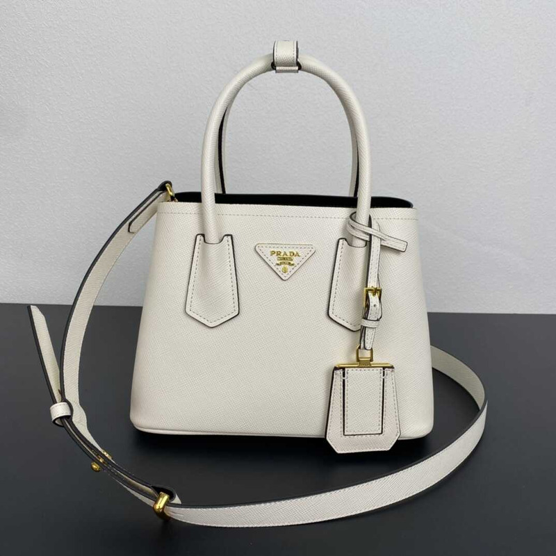 Pra*a double saffiano leather mini bag white