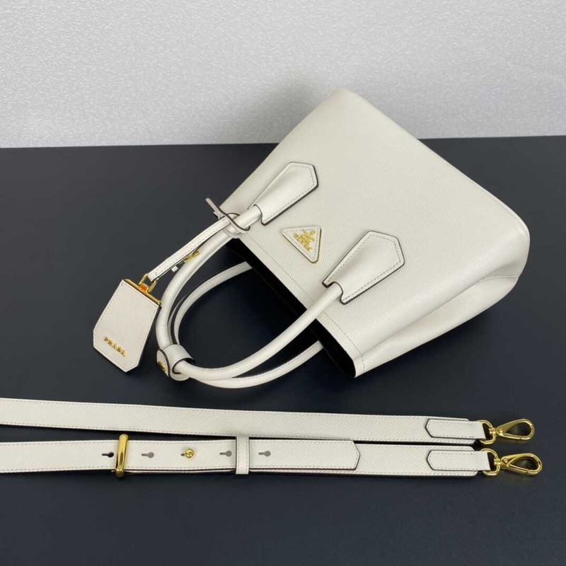 Pra*a double saffiano leather mini bag white