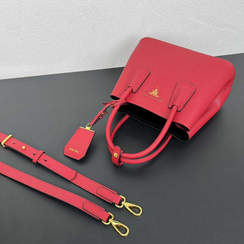 Pra*a double saffiano leather mini bag red