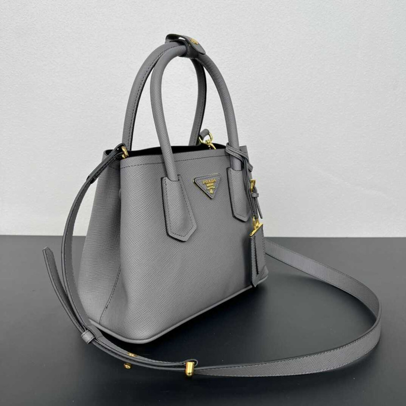 Pra*a double saffiano leather mini bag gray