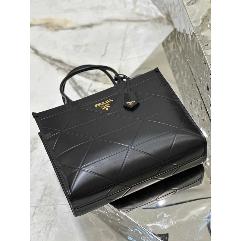 Pra*a large leather handbag with topstitching black