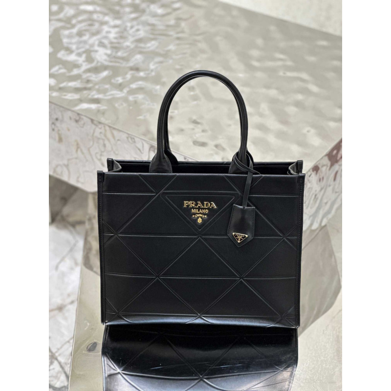 Pra*a medium leather handbag with topstitching black