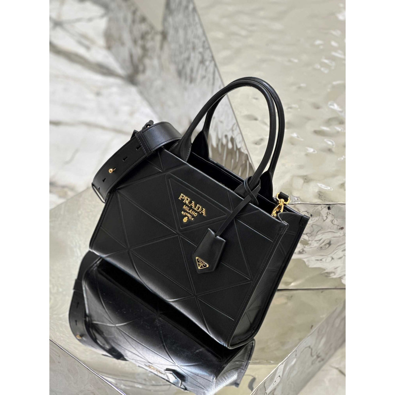 Pra*a small leather handbag with topstitching black