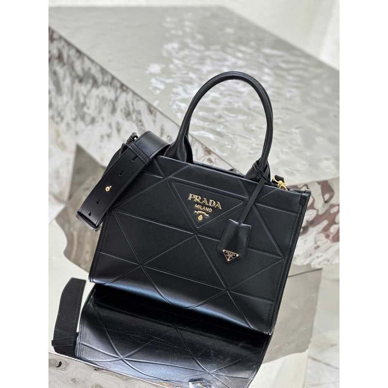 Pra*a small leather handbag with topstitching black