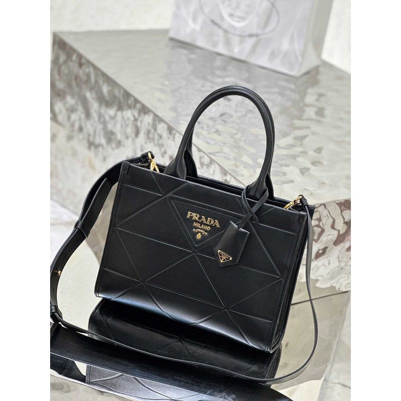 Pra*a small leather handbag with topstitching black