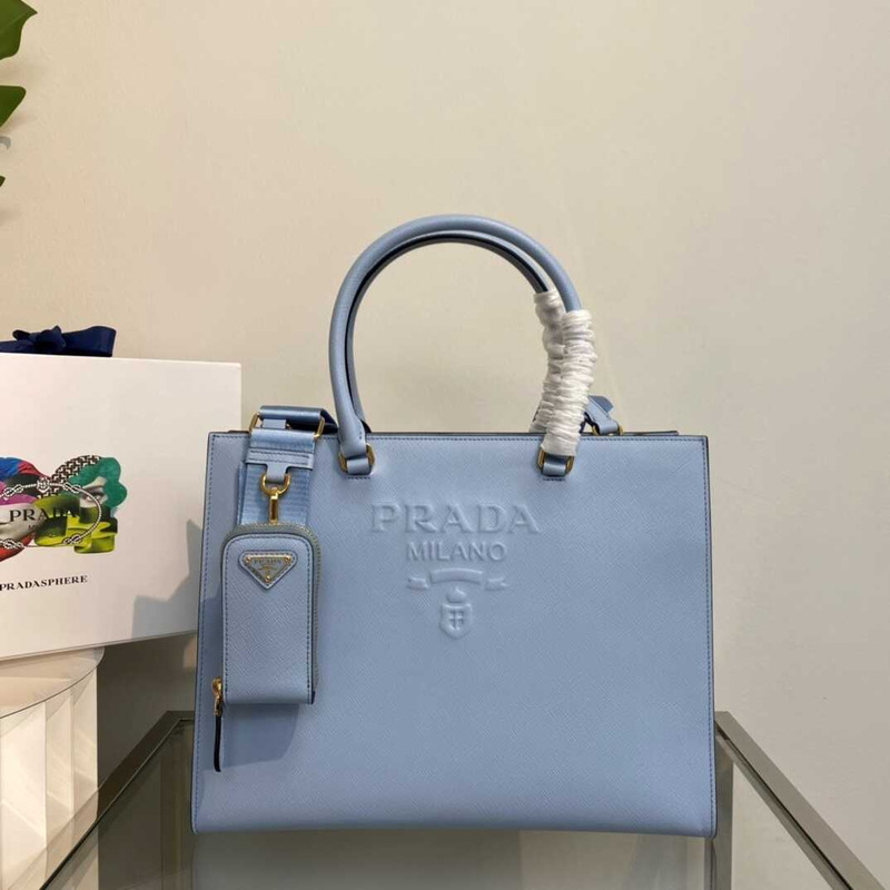 Pra*alarge saffiano leather tote blue