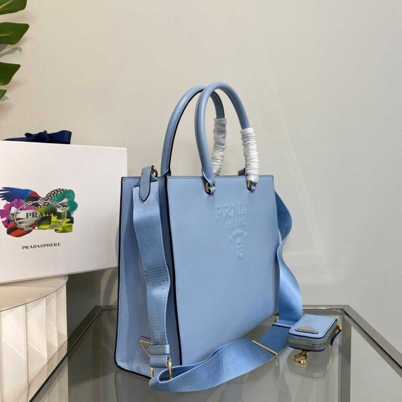 Pra*alarge saffiano leather tote blue