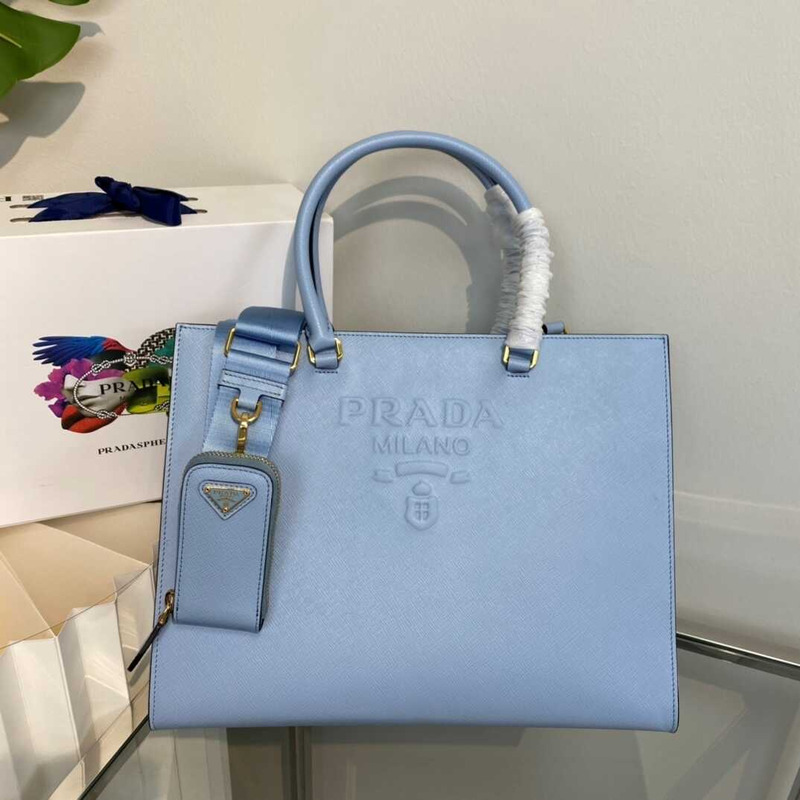 Pra*alarge saffiano leather tote blue